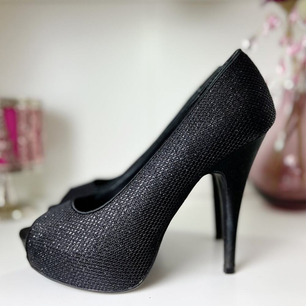 Chinese Laundry Black Sparkly Platform Heels‎ Size 6.5